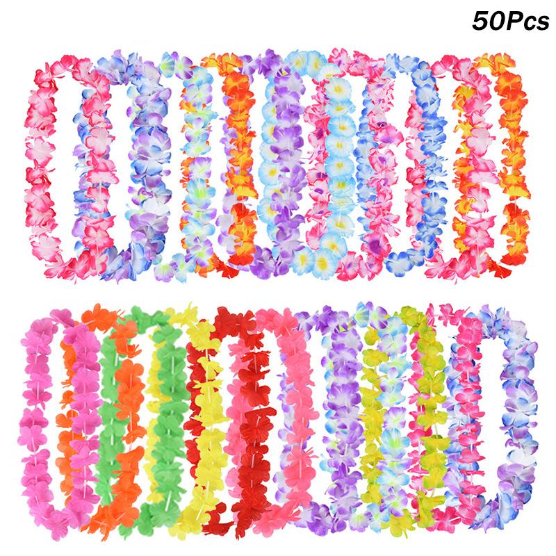 10/20/50pcs Hawaiian Flower Wreath Necklace Summer Tropical Birthday Party Decoration Luau Wedding Artificial Flower Garland Lei 5
