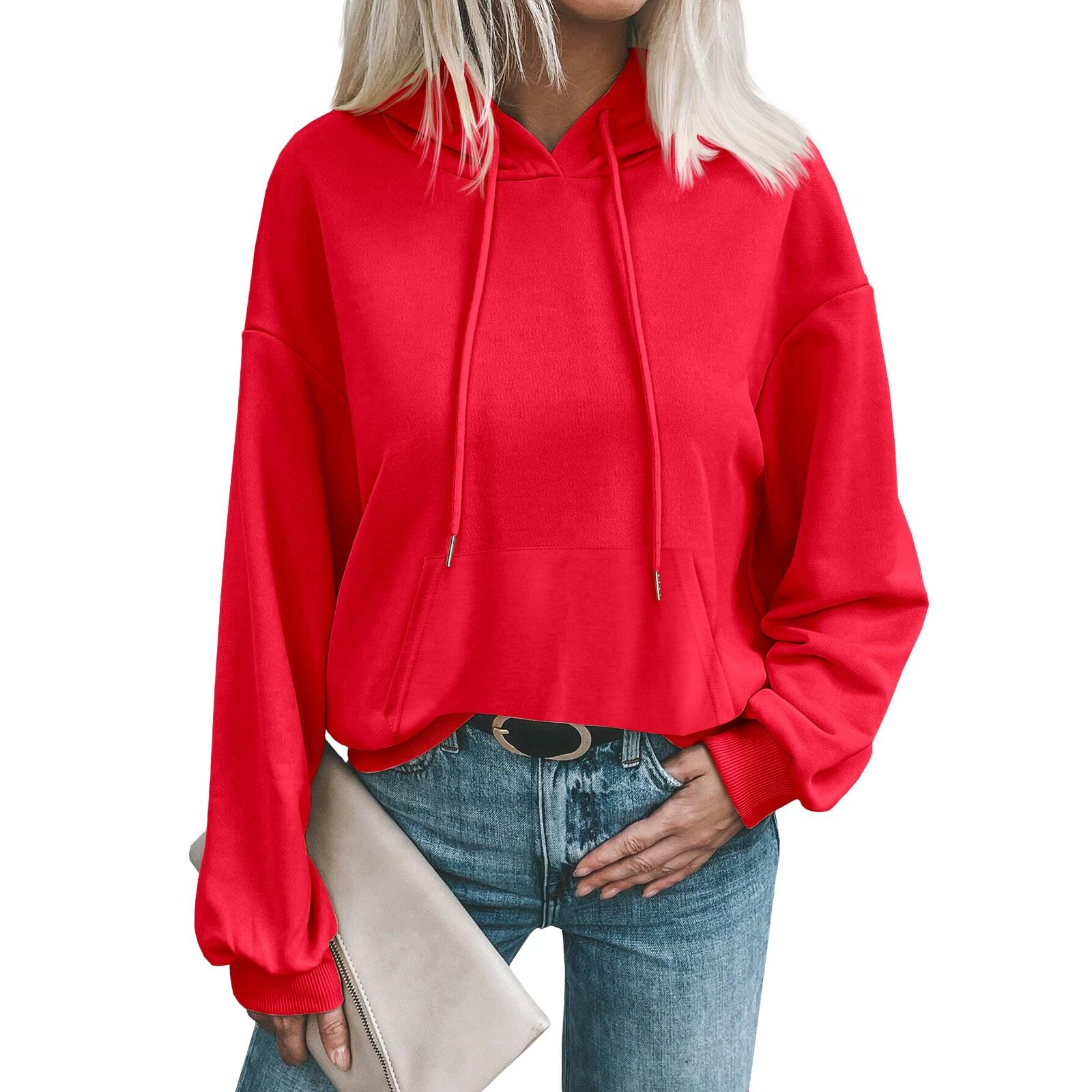 

Женский модный осенне-зимний однотонный повседневный свободный свитер с длинными рукавами и капюшоном L красный