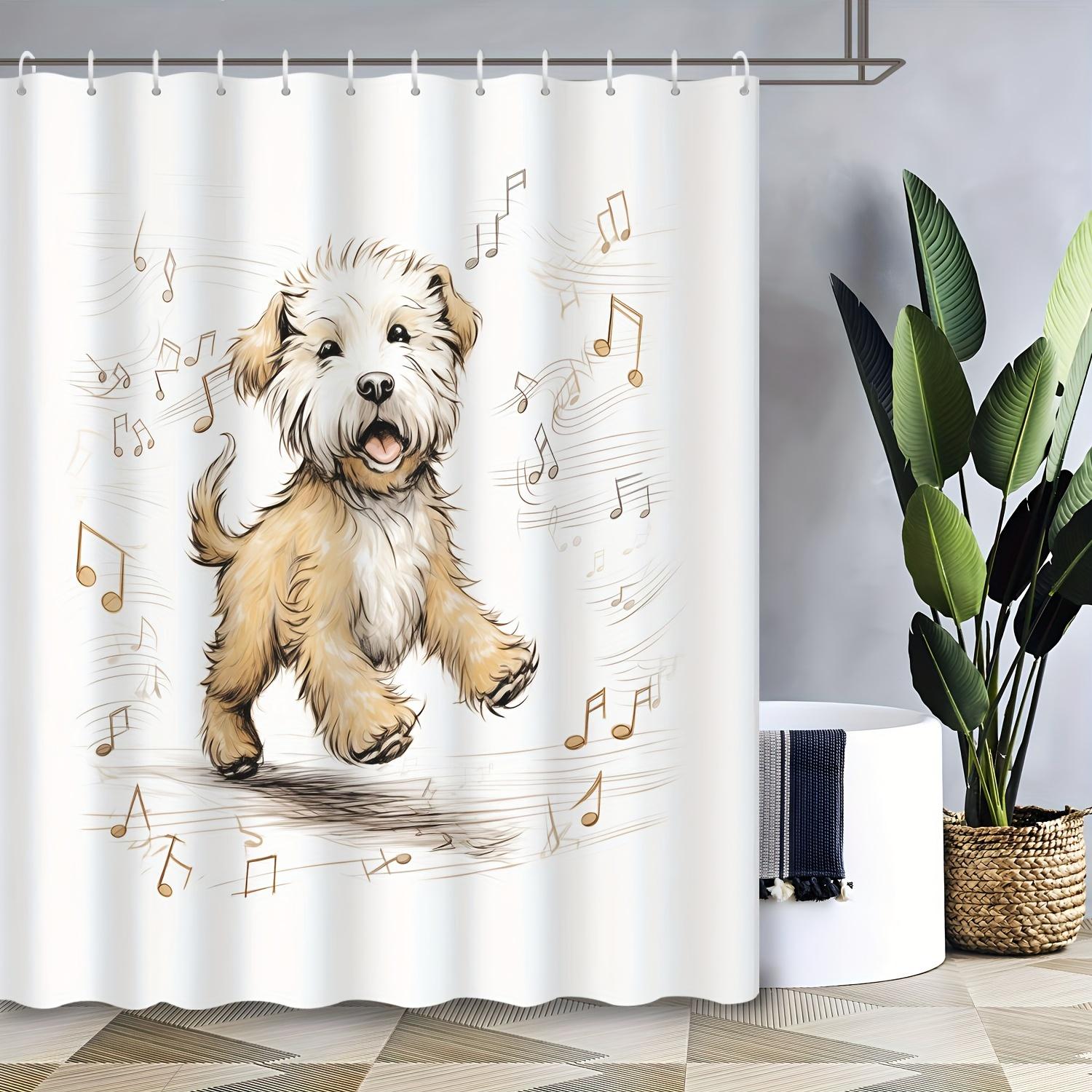 

Cartoon Corgi Dog Shower Curtain - Music Notes Design, Waterproof & Machine Washable, For Home & Hotel Bathrooms W60H190(CM)-1 Pcs