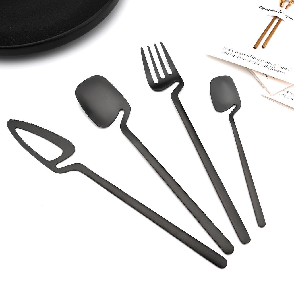 Newest Orange Silver 304 Stainless Steel Dinnerware High Quality 24Pcs Cutlery Set Matte Blue Flatware Knife Fork Spoon Hanging Tableware Set