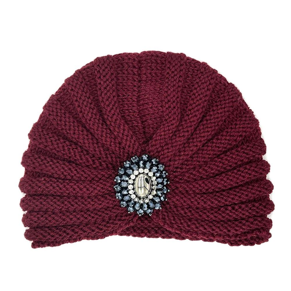 

Soft Hijab Caps Winter Warm Turban Cap Fashion Bohemia Turban for Women вина червоного кольору