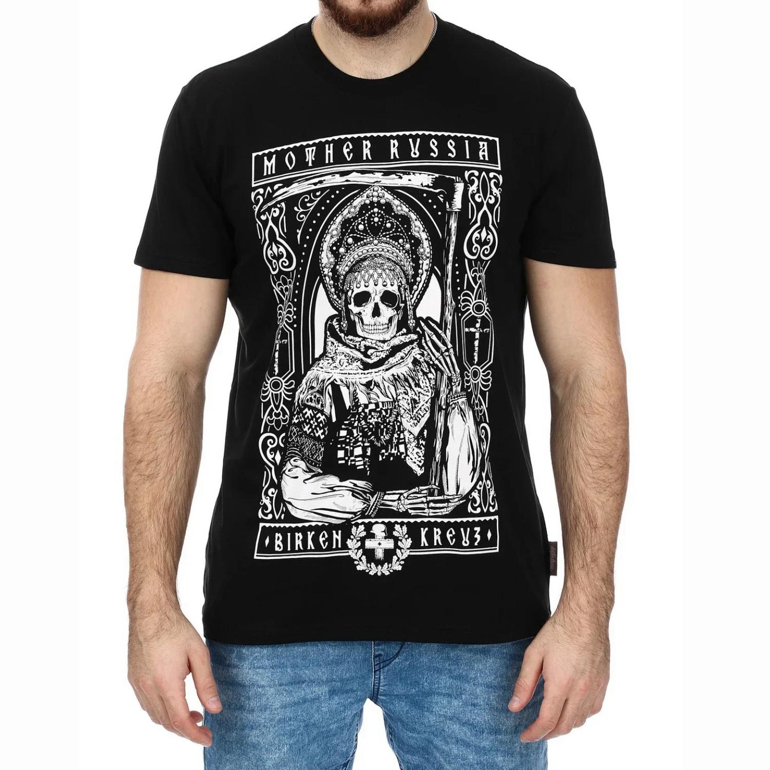 

Mother Russia Birch Cross T-Shirt New Harajuku 100% Cotton Short Sleeve O-Neck Casual Mens T-shirt Streetwear S чёрный