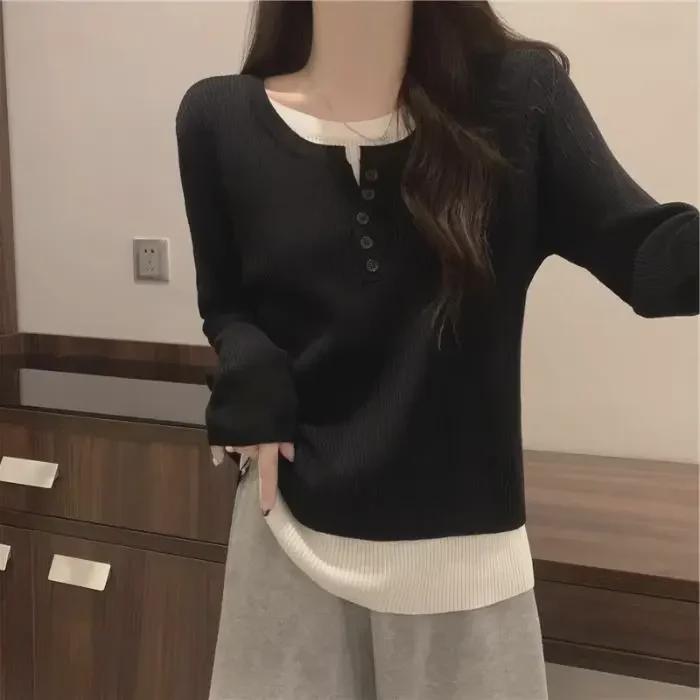 Dámská podzimní volná slim fit košile dva v jednom s dlouhým rukávem nadměrné velikosti