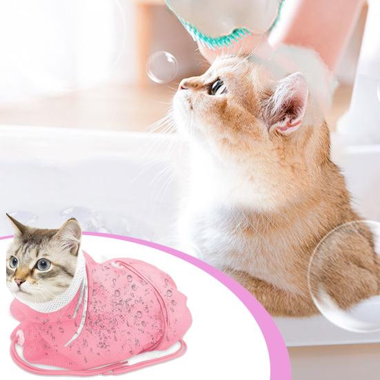 Cat Bathing Bag Adjustable Anti-bite Anti-Scratch Shower Restraint Bag Breathable Mesh Grooming Bag for Bathing Nail Trimming Medicine Taking
