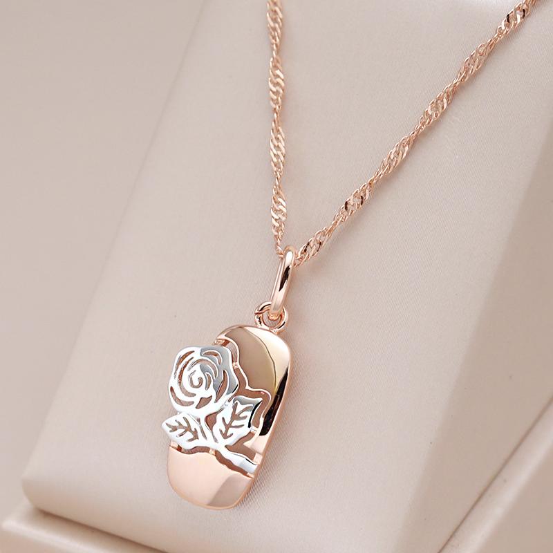 Fashion  Rose Gold  Color Mix Hollow Rose Flower Pendant Necklace For Women Wedding Party Daily Vintage Jewelry