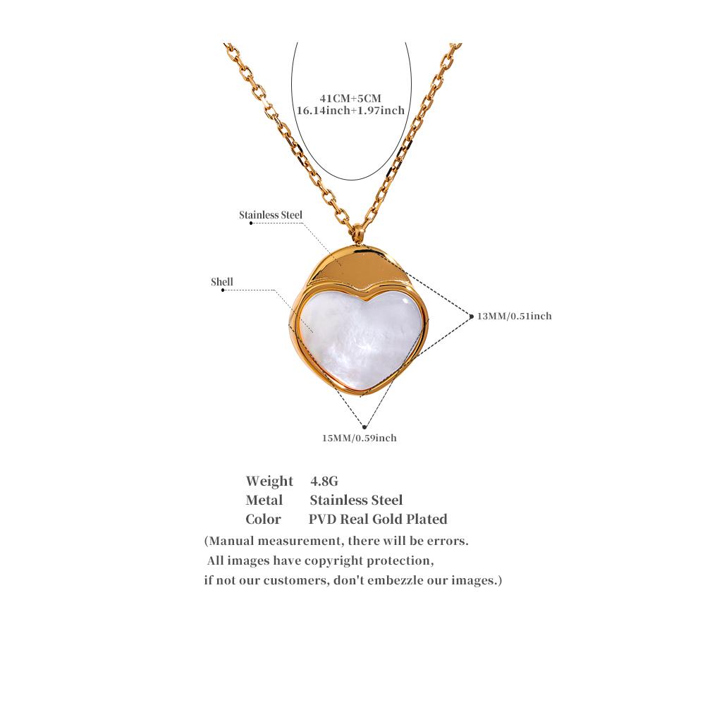 Yhpup Stainless Steel Natural Shell Heart Pendant Romantic Necklace Gift Fashion Collar Neck Jewelry for Women Bijoux Femme