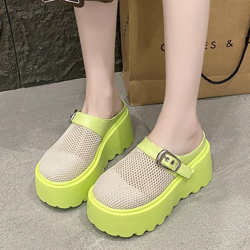 2025 New Non-slip Platform Female Mesh Breathable Half-toe Baotou Slippers Casual Versatile Beach Shoes Slides Women Sandalias