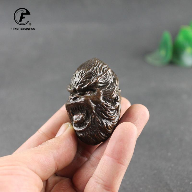 Retro Brass SunWuKong Monkey King Head Figurines Retro Office Desktop Decoration Miniature Car Ornament Bronze Home Decor
