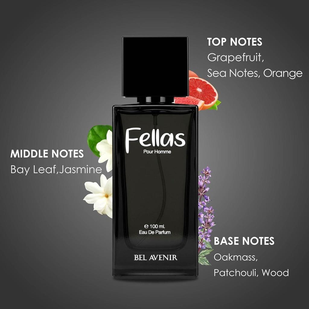 Bel Avenir Fellas Long Lasting Perfume for Man | Woody Aquatic Perfume | Fresh Citrus, Patchouli & Ambergris Notes | Daily and Date Night Fragrance |