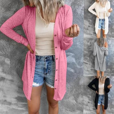 Women's Fashion Spring and Autumn Clothing Solid Color Long Sleeve Open Front Cardigan Casual Plus Size Coat Ladies Loose Blouse