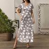 Women Summer Floral Dress Short Sleeve Beach Dress With Pockets Casual V-Neck Split Long T-Shirt Dress Travel Vacation