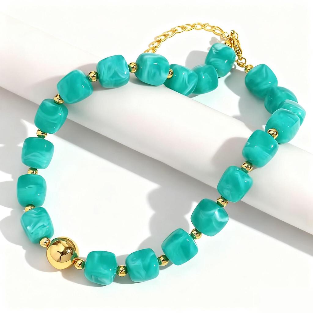 Acrylic Square Beads Chain Necklace Bangle Handmade Irregular Stone Shape Beaded Bracelet Choker Retro Jewelry Gifts