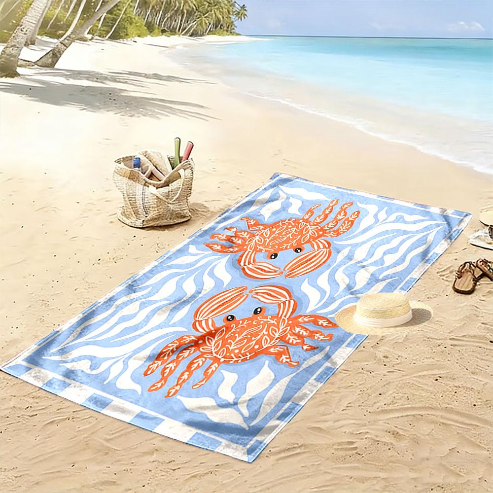 Playful crabs dancing waves Print beach towel, quick drying, suitable for travel, outdoor sports, jogging, the beach and swimming, gift