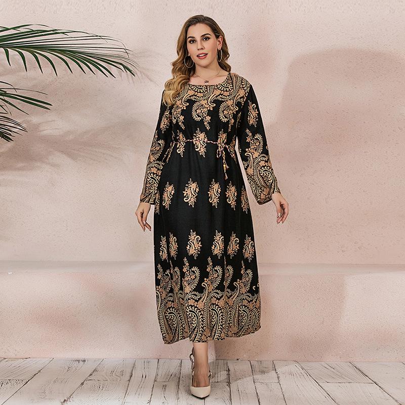 India-Middle East Plus Size Women's Spring Dress - Loose, Slimming Long Maxi for Malaysia
