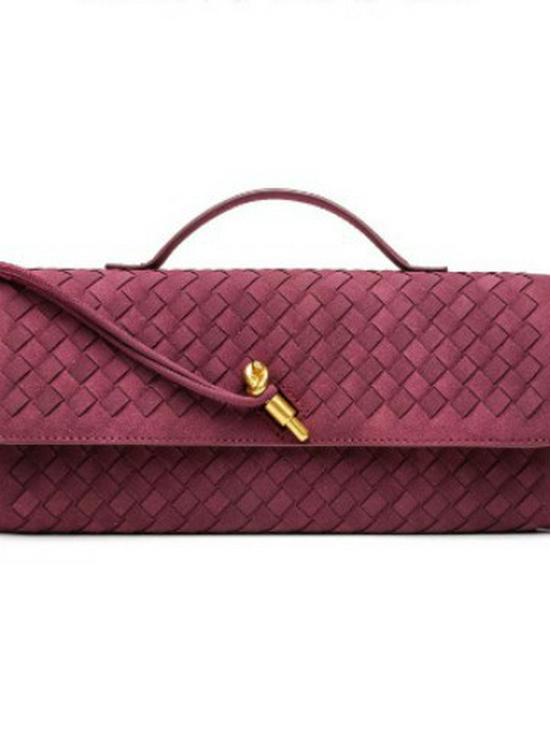 Handmade Woven Retro Soft Leather Accordion Baguette Bag - Solid Color Shoulder Handbag