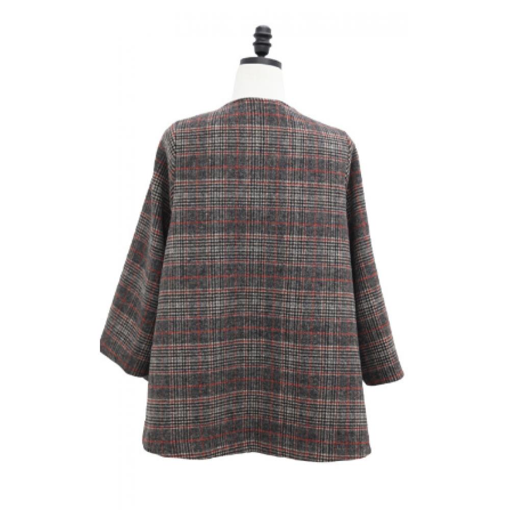 Shiz MAdAm Women A Line Round Check Wool jAcket J31627
