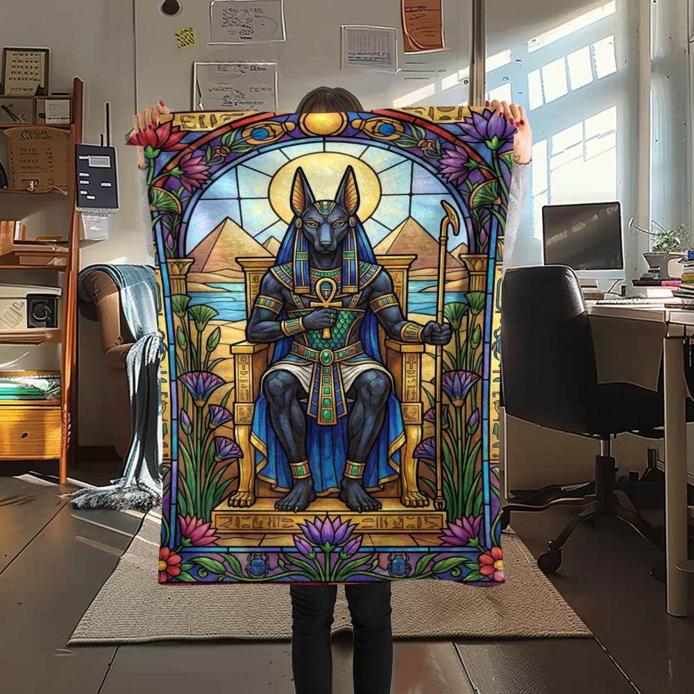 1Pc Anubis Print Flannel Blanket, High quality Comfortable for All Seasons, Home Decor, Warmth and Comfort, Perfect for Christmas Gifts W87