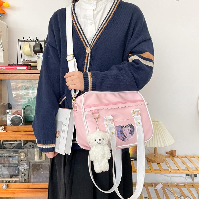 

Сумка в японском стиле аниме JK Uniform Harajuku Girl, симпатичная универсальная сумка через плечо из искусственной кожи в стиле аниме, симпатичная сумка через плечо с картой розовый