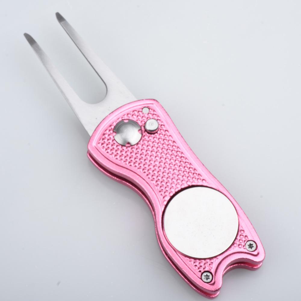 Folding Golf Green Repair Tool with Marker - Aluminum Handle