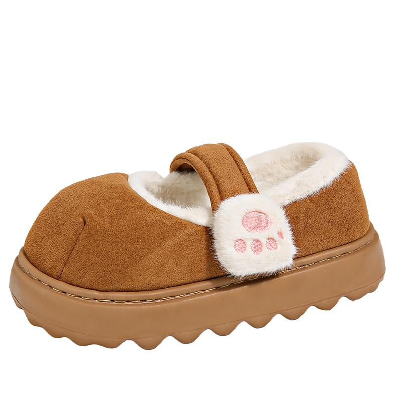 Fashion Cat Claw Cotton Slippers Women Thick Soled Anti Slip Warm Cotton Shoes Winter Students Mary Jane Women's Shoes Outdoor Wear