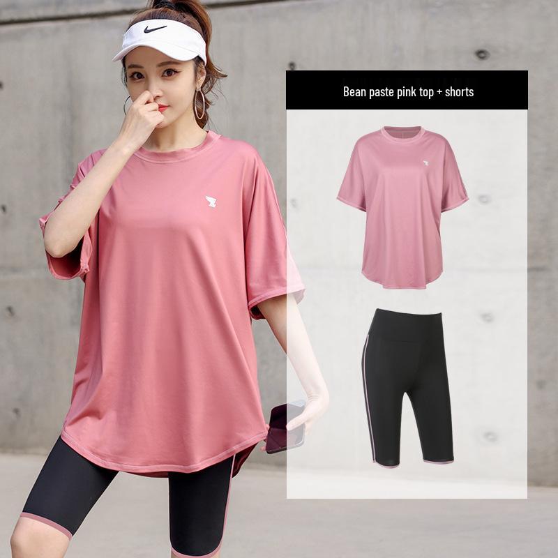 Women's Plus Size Yoga Set: Loose Short Sleeve T-Shirt & Gym Shorts