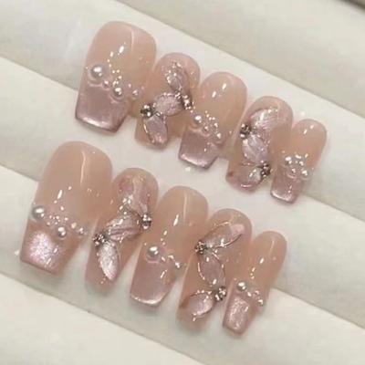 Pure Handmade Phototherapy Nail Art Silky Ribbon Wear Nail Finished Cat Eye Nail Art Patch Showing Whiteness