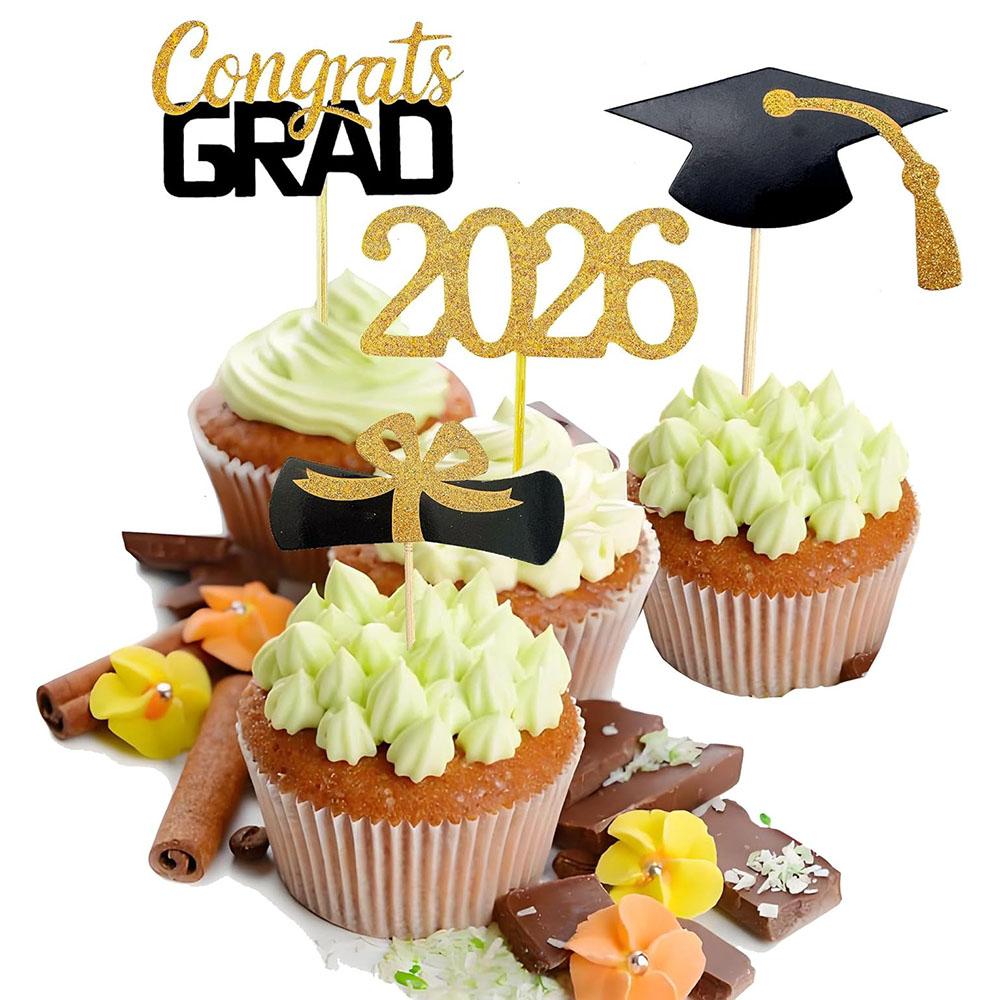 2026 Graduation Cupcake Toppers,48 PCS Food/Appetizer Picks For Graduation Party Mini Cake Decorations,Diploma,2026,Grad Cap set