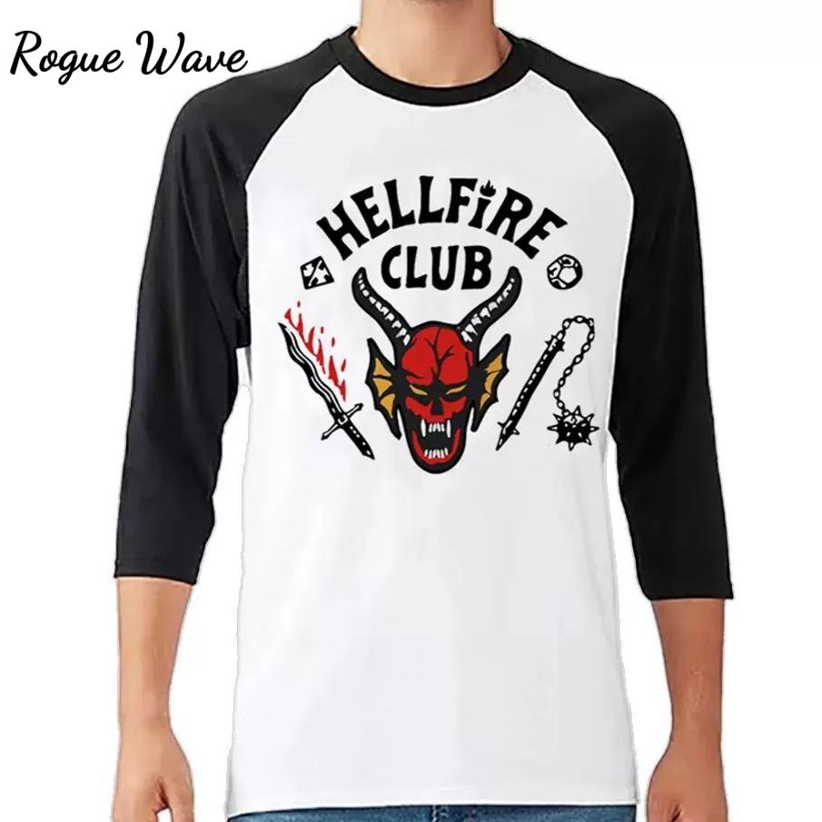 RogueWave Sommer Hölle Club Monster Grafik T-Shirt Hohe Qualität Dreiviertelärmel Rundhals Bequem Streetwear Harajuku Y2k T-Shirt