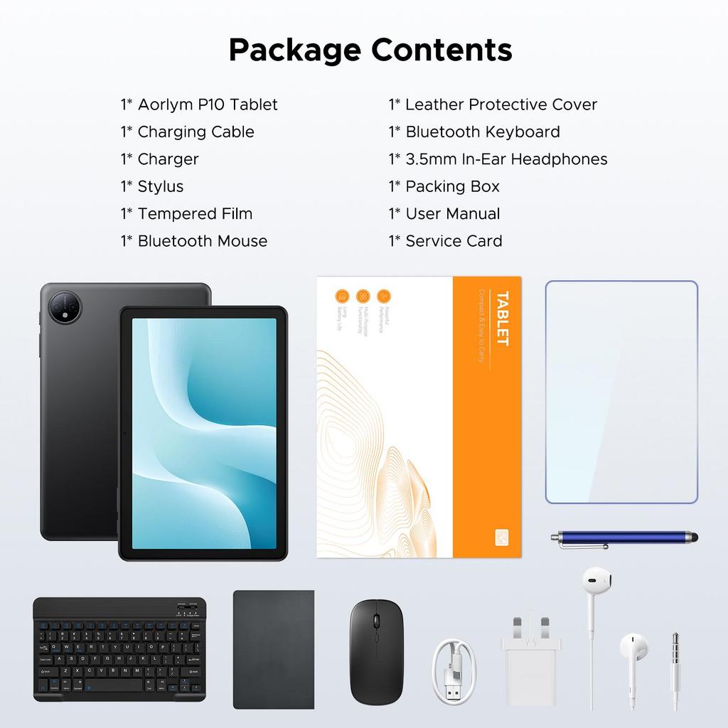 AP10 10.1 inch, 48GB RAM+128GB ROM,  Android 16 Tablet with Gemini AI, 7000mAh, 90Hz, Dual Speakers, Headphone, Tablet with Keyboard, Pen, Case