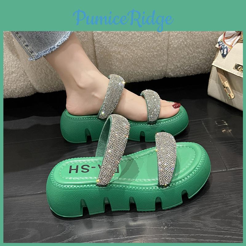 Trendy Women's Summer Slide Sandals In Orange White Green And Black With Stylish Rhinestones And Thick Sole Design Perfect For Casual Outings And