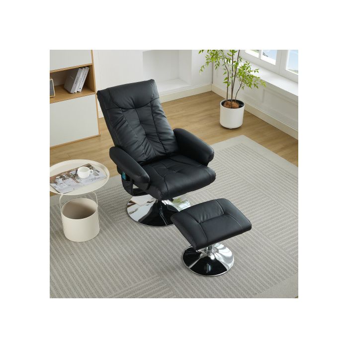 Fauteuil inclinable avec fonction d'inclinaison et fonction de massage à cinq points, pivotant à 360 degrés, noir