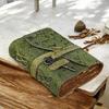 Handmade Green Floral Leather Journal: Vintage Deckle Edge Paper, Antique Key