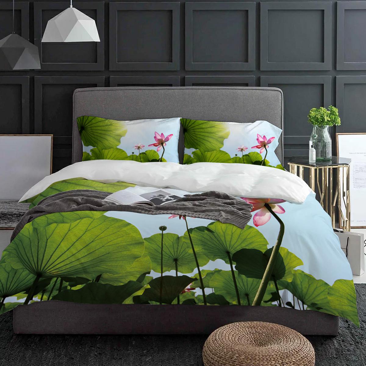 

Lotus Leaf Flower Bedding Set 3pcs Boys Girls Duvet Cover Pillowcase Kids Adult Quilt Cover Double Bed Set Home Textile EU single(135x200cm)