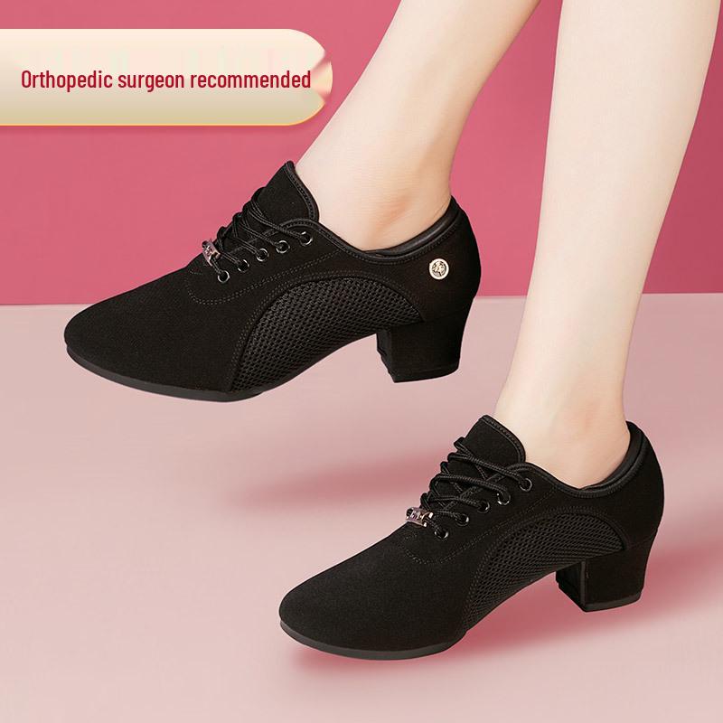 Pantofi de dans cu toc gros pentru femei: Toc mediu, Talpă moale pentru practici de dans de societate, latino și square dance