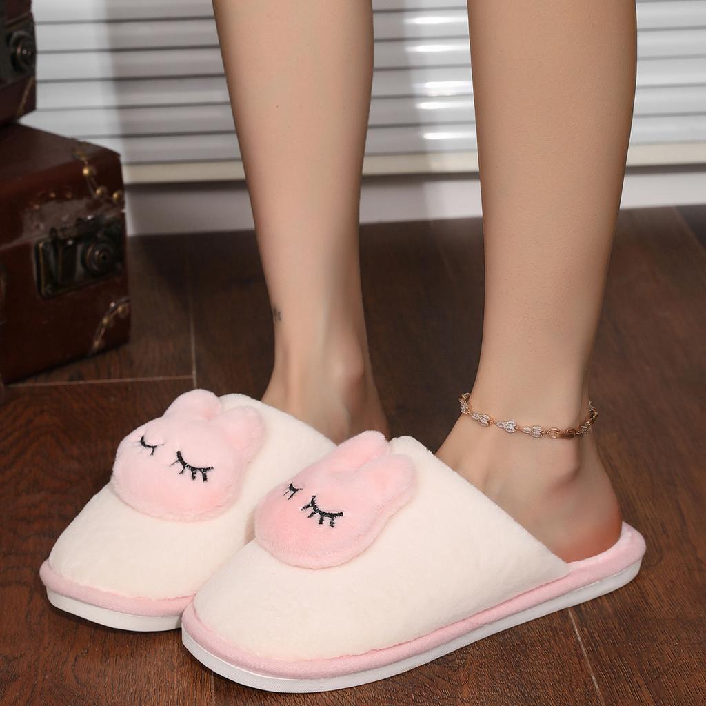 2025 new rabbit head autumn and winter popular women's thick bottom indoor home warm non-slip fluffy cotton slippers