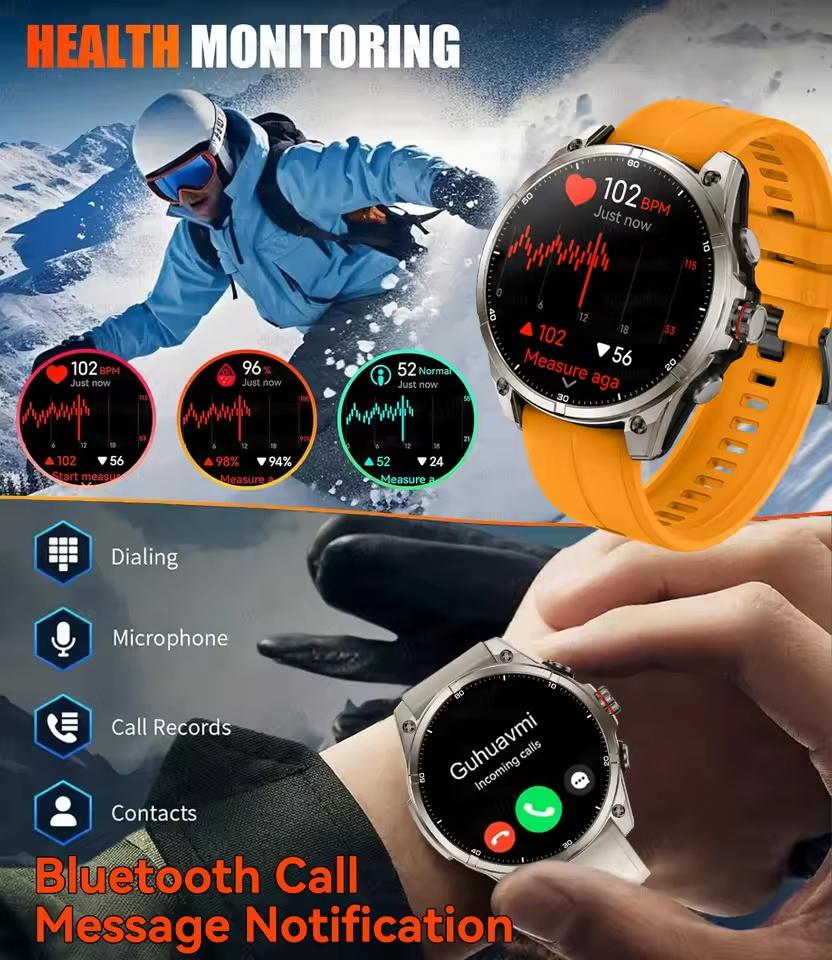 New Dual Band GPS Outdoor Sports Smart Watch Men 1.43" AMOLED Screen 5ATM Waterproof Compass Altimeter Military Smartwatchs