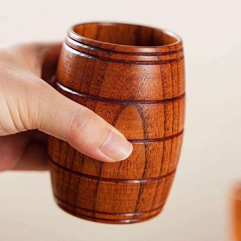 1PCS Creative Oak Barrel Shape Wooden Cup Natural Sour Datewood Teacups Wooden Wine Glasses for Beer Tea Wine Coffee Juice