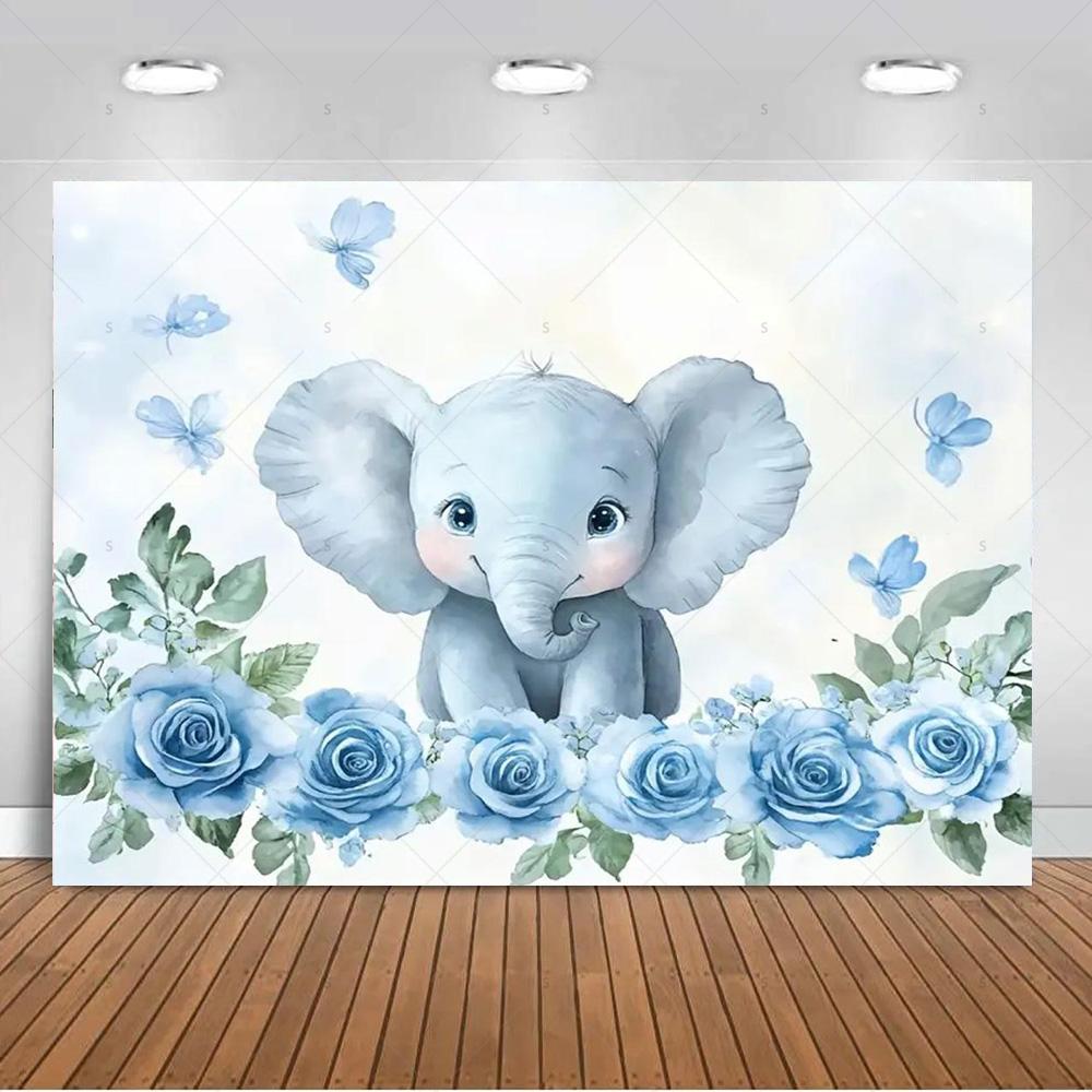 Cartoon Elephant Flower Photography Backdrop Kids Birthday Party Decor Background Baby Shower Supplies Newborn Photo Shoot Props