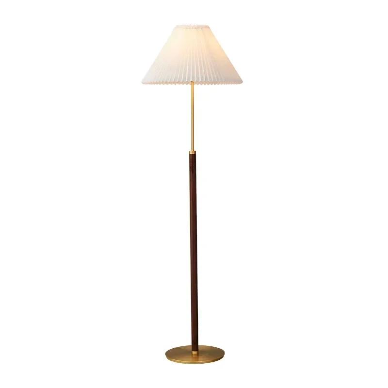 Retro floor lamp Instagram style girl bedroom living room study bedside Nordic light luxury American walnut wood floor lamp