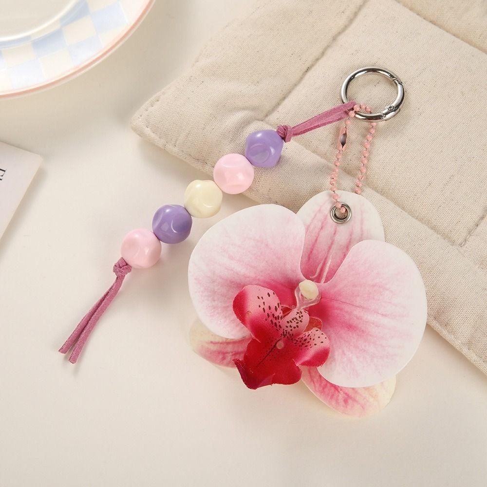 Beads Flower Keychain Colorful Bag Pendant Lovely Floral Key Chain  Key Keyring розовый