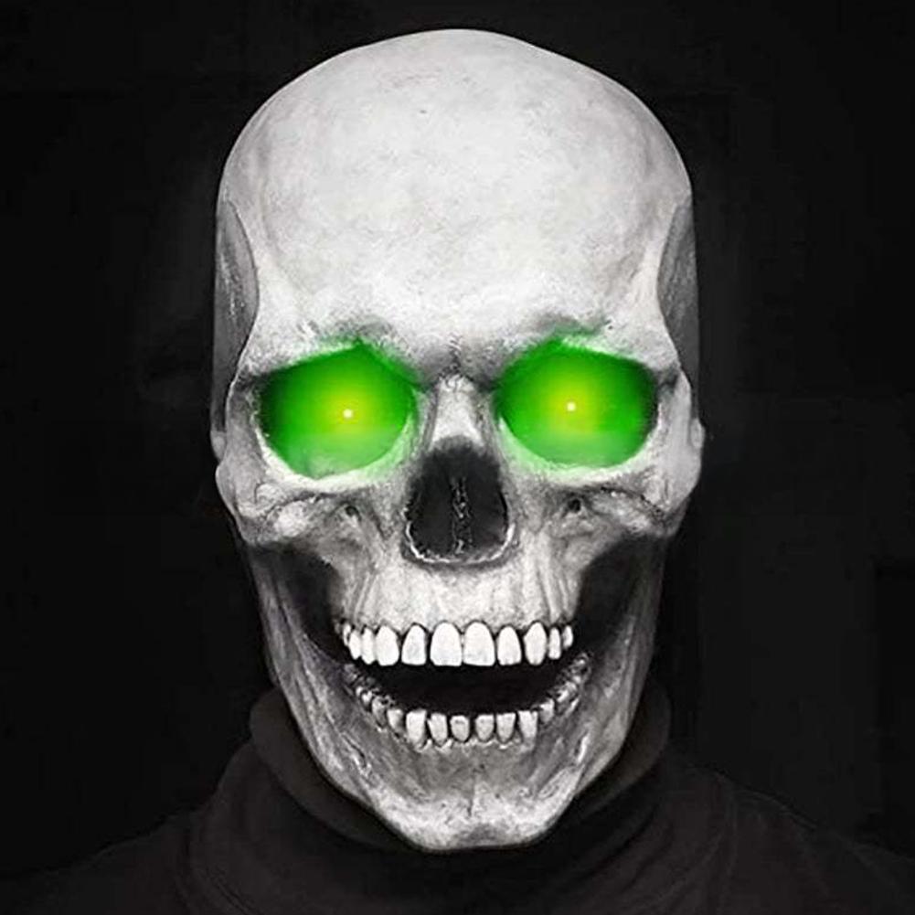 Halloween Animated Talking Mask Glowing Green Eyes Skull Mask Animated Moving Jaw Skull Realistic Halloween Prop Full Head Halloween Skull Mask