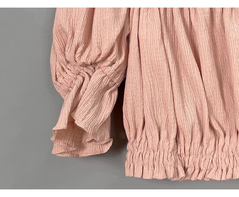 Korean Ruffled Off-Shoulder Puff Sleeve Lace Cropped Top