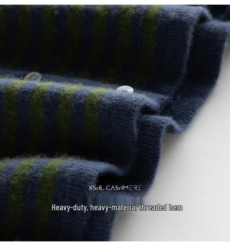 Korean Style Striped Cashmere Women's Knit Cardigan - Warm, Soft, and Skin-Friendly Outerwear Sweater.