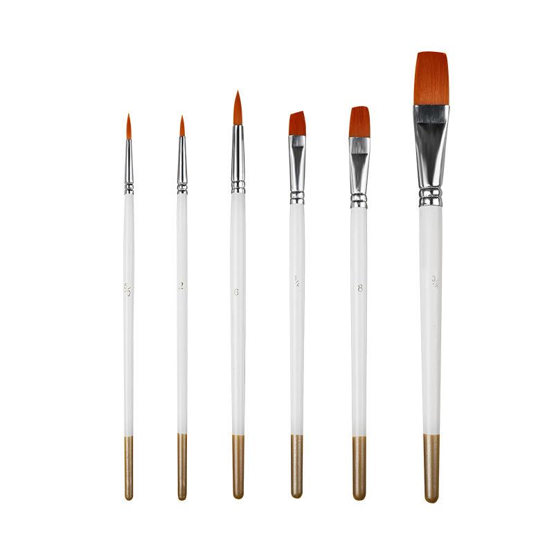 Foreign Trade Nylon Painting Brush Set - 10 Pieces, Red & Blue Handles, Flat Gouache & Oil Brushes