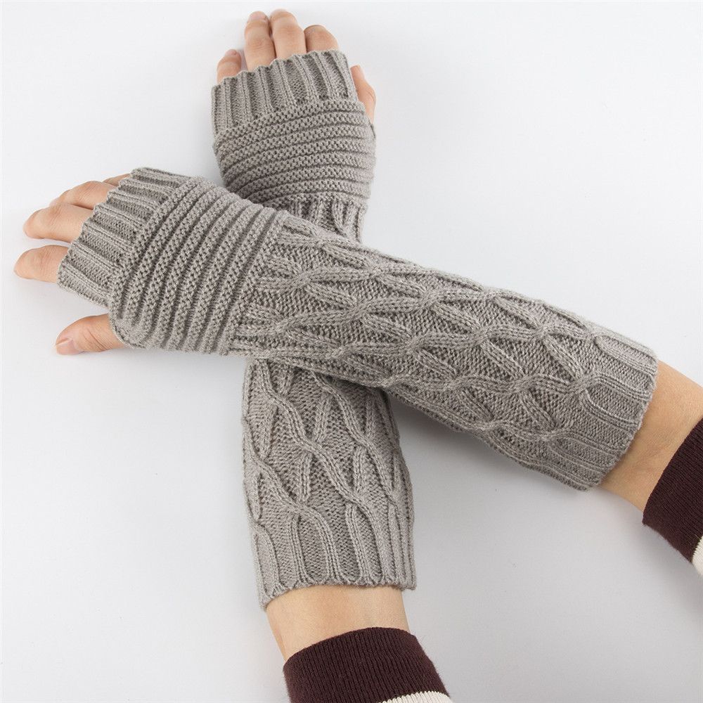 Fashion Elastic Candy Color Long Knitted Gloves Arm Warmers Thick Warm Fingerless  Mittens
