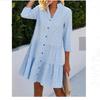 Women's Dress Spring and Autumn Plaid Stand-up Collar Shirt Dresses