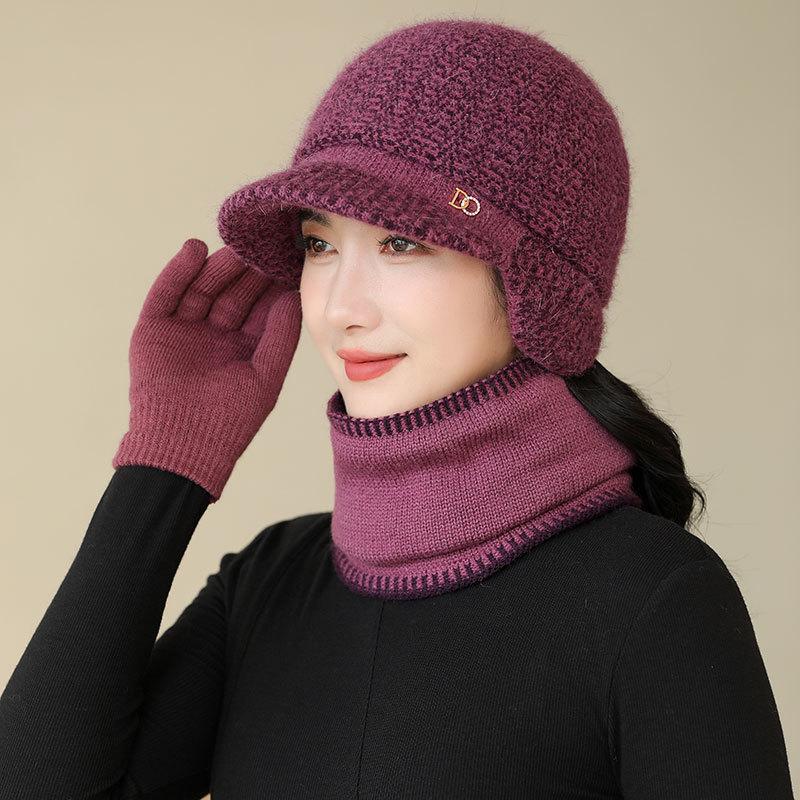 Rabbit fur warm hat lady mother autumn and winter cold ear protection cap tide grandma scarf hat