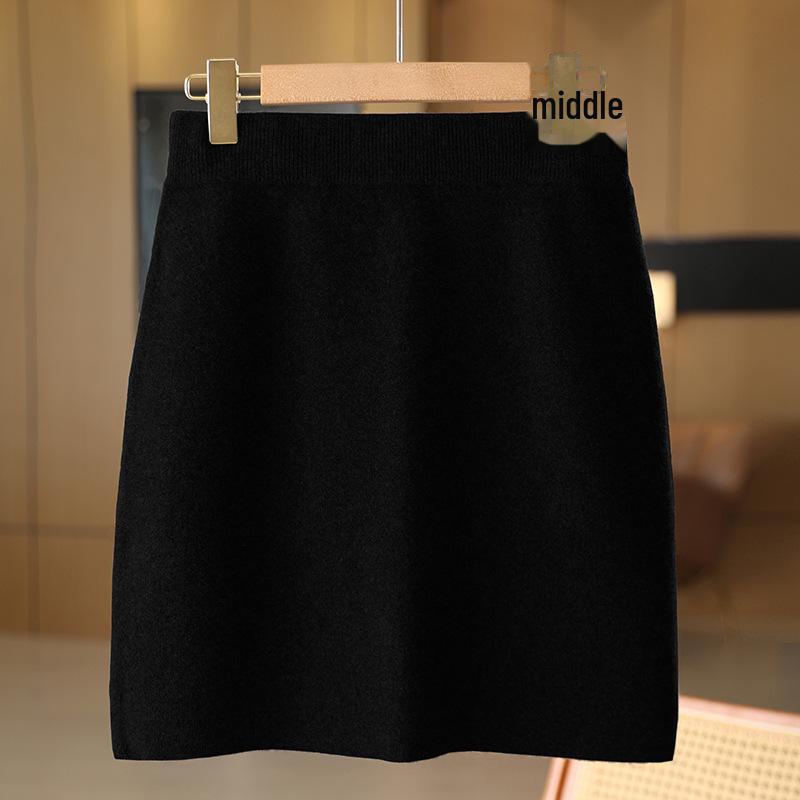Autumn & Winter 100% Pure Wool High Waist Knit Pencil Skirt for Women