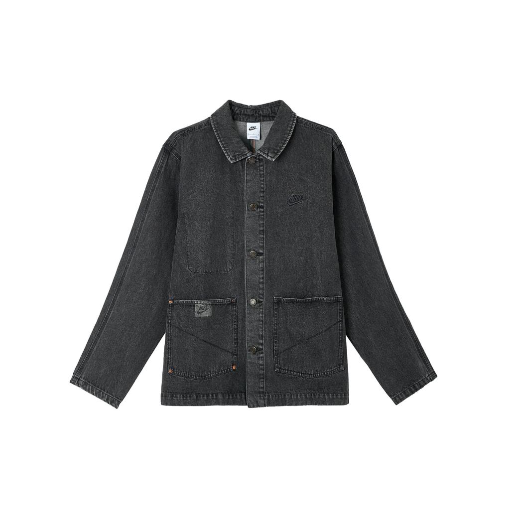 Nike Life Series Comfortable Solid Color Polo Collar Work Long Sleeve Jacket Men Jackets Black HV1814-010