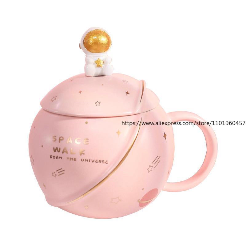 Astronaut Keramiktasse, Planetentasse, Wasserbecher im neuen Stil mit Deckel, Kaffeetasse, Paartasse, Kreatives Geschenk für Frauen